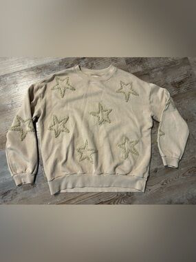 Lou & Grey Beige Star Chenille Crew Sweatshirt size small
